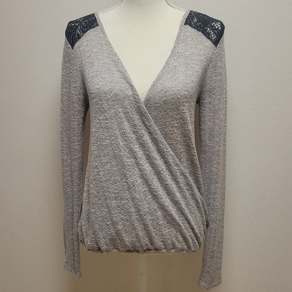 Maurices Mock Wrap Long Sleeve Lace Shirt medium